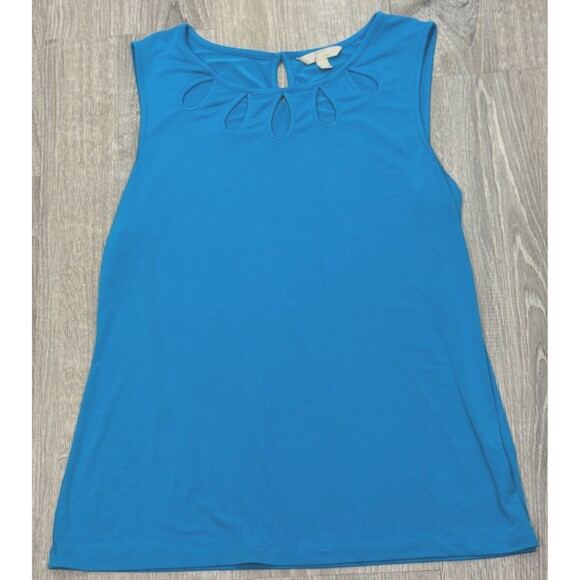 Banana Republic Blue Sleeveless Blouse Cut Out Keyhole Pullover Stretch XL Top‎ - Picture 3 of 6